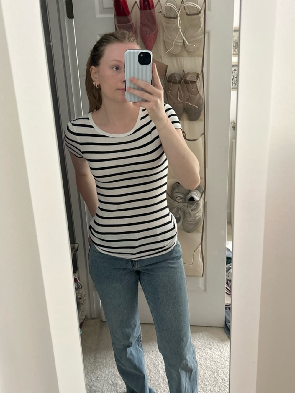 Old Navy White and Black Crewneck Striped Short-Sleeve Tee